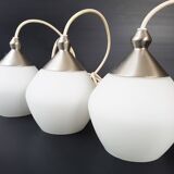 Set of 3 suspensions contemporary design chandelier steel & glass