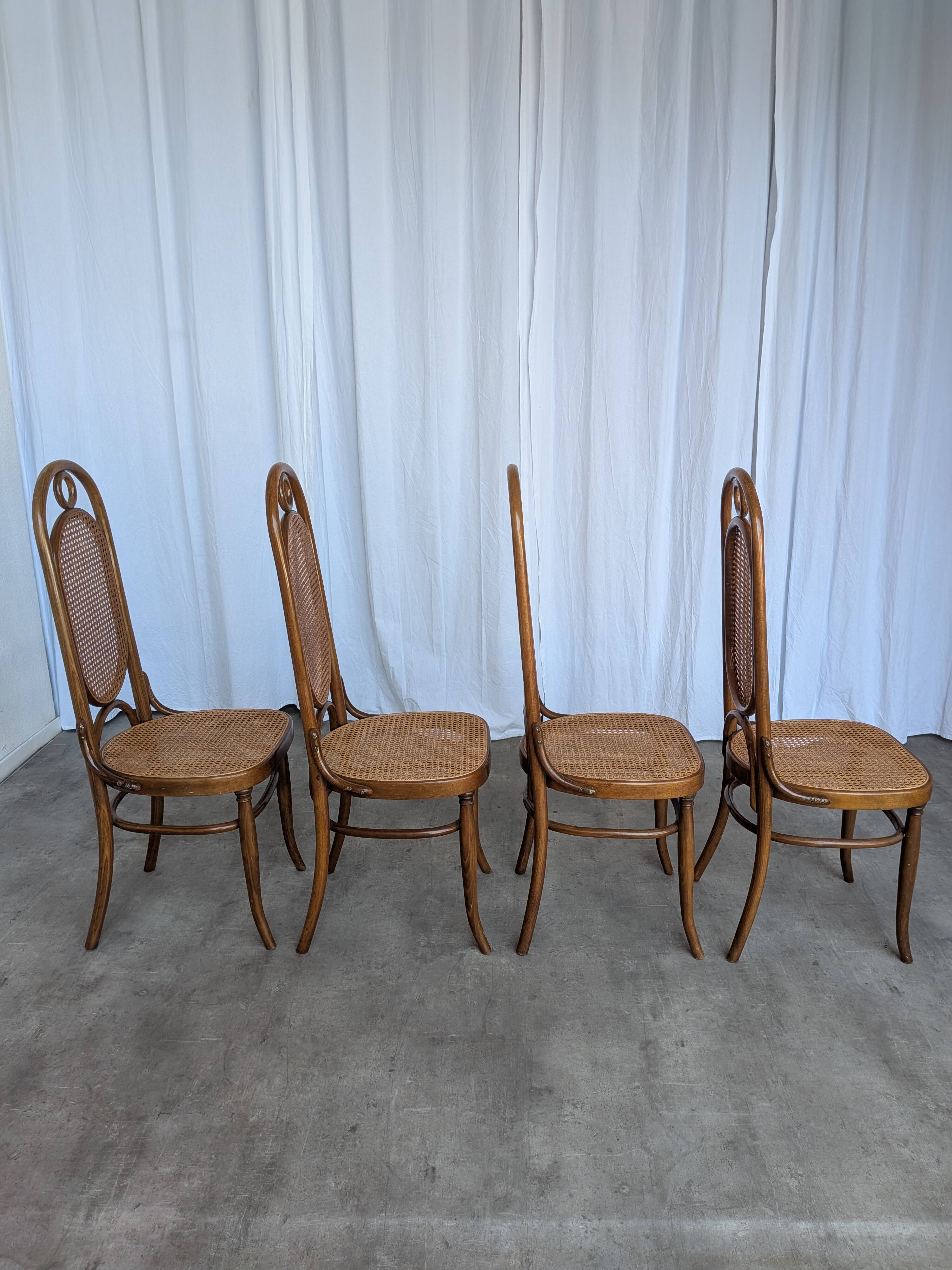 Set of 4 Mid-century Bentwood Cane Dining Chair, Thonet Style, 1970s Yugosl
