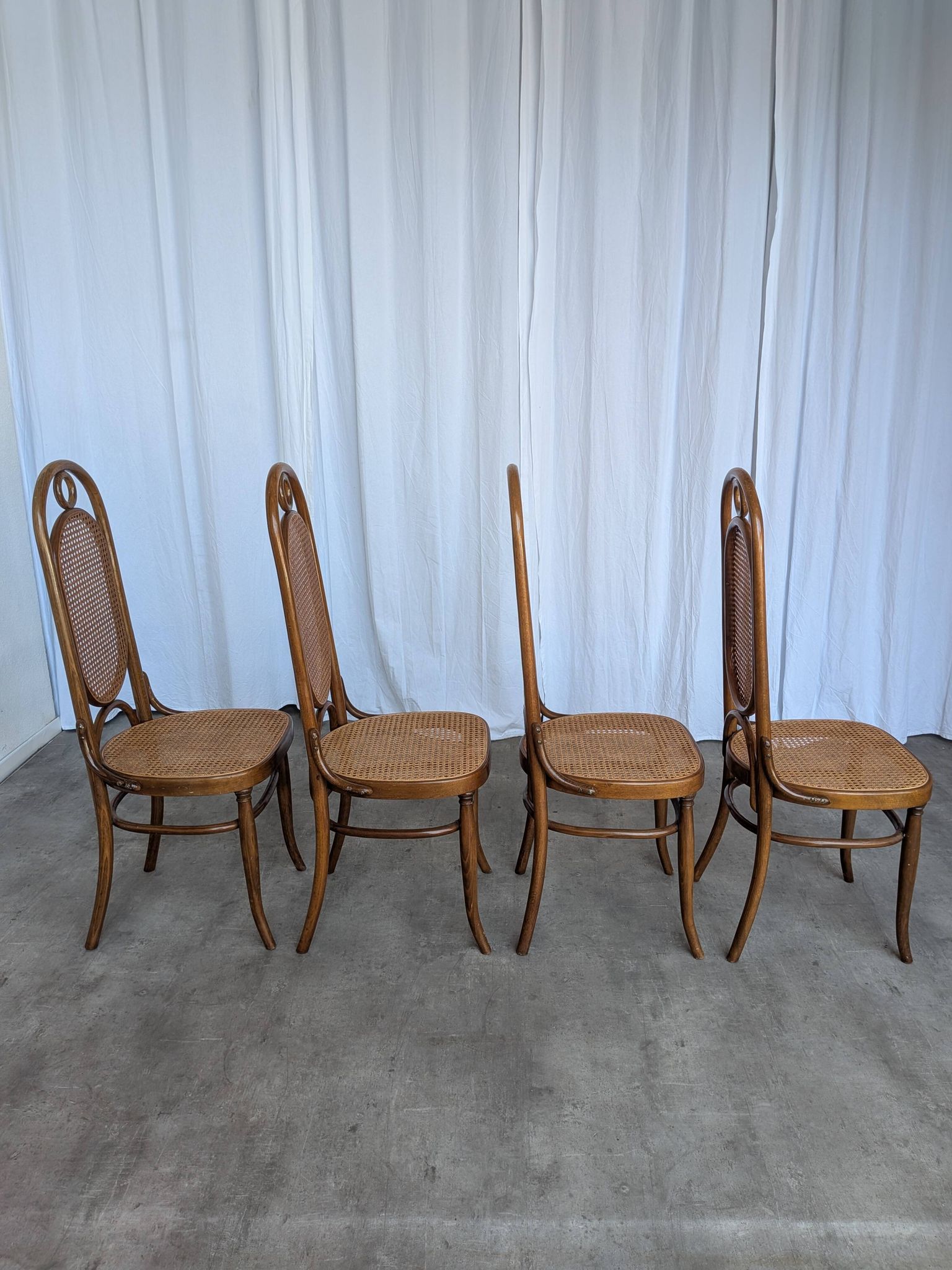 Set of 4 Mid-century Bentwood Cane Dining Chair, Thonet Style, 1970s Yugosl