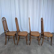 Set of 4 Mid-century Bentwood Cane Dining Chair, Thonet Style, 1970s Yugosl