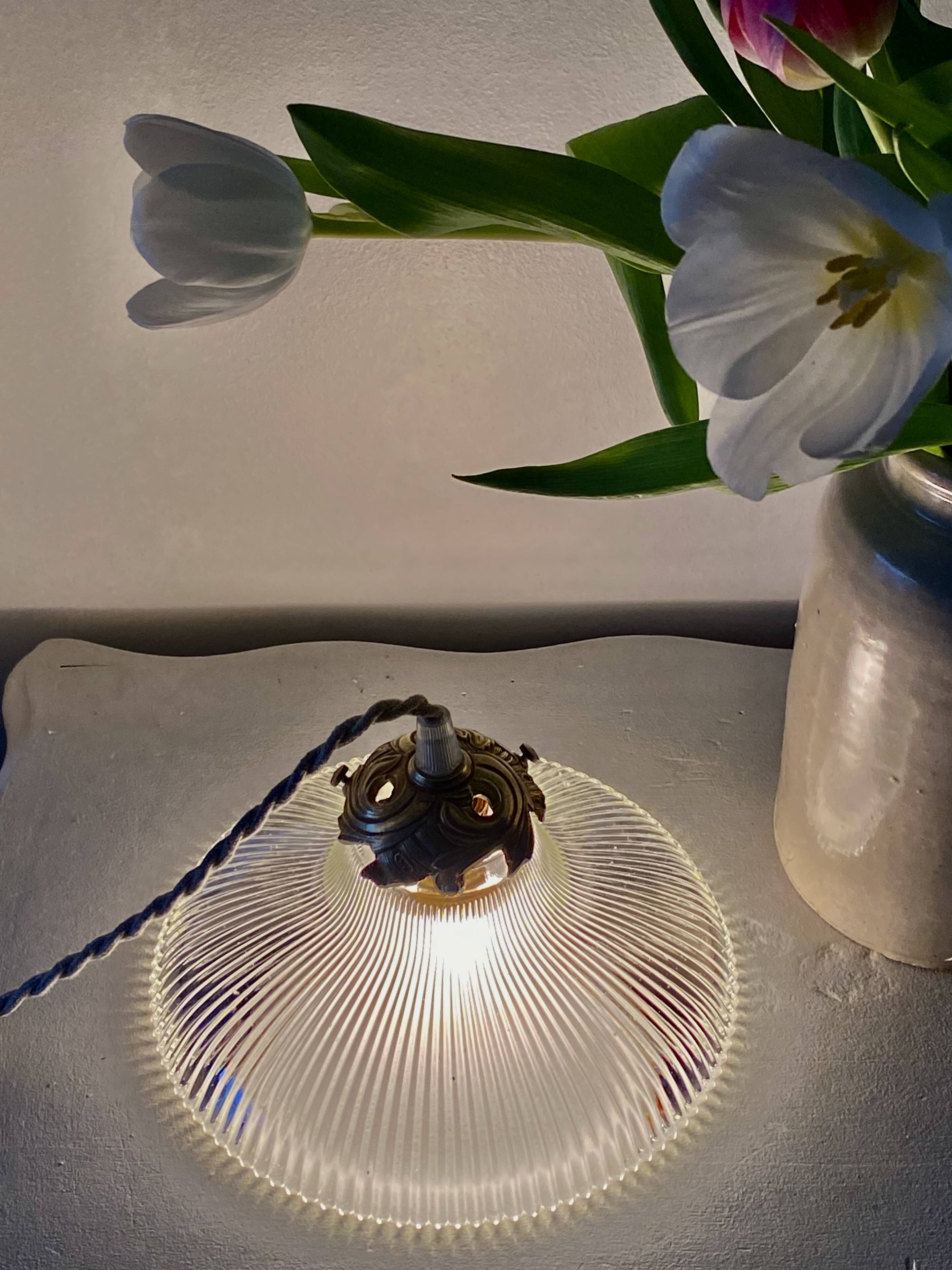 Holophone glass pendant light