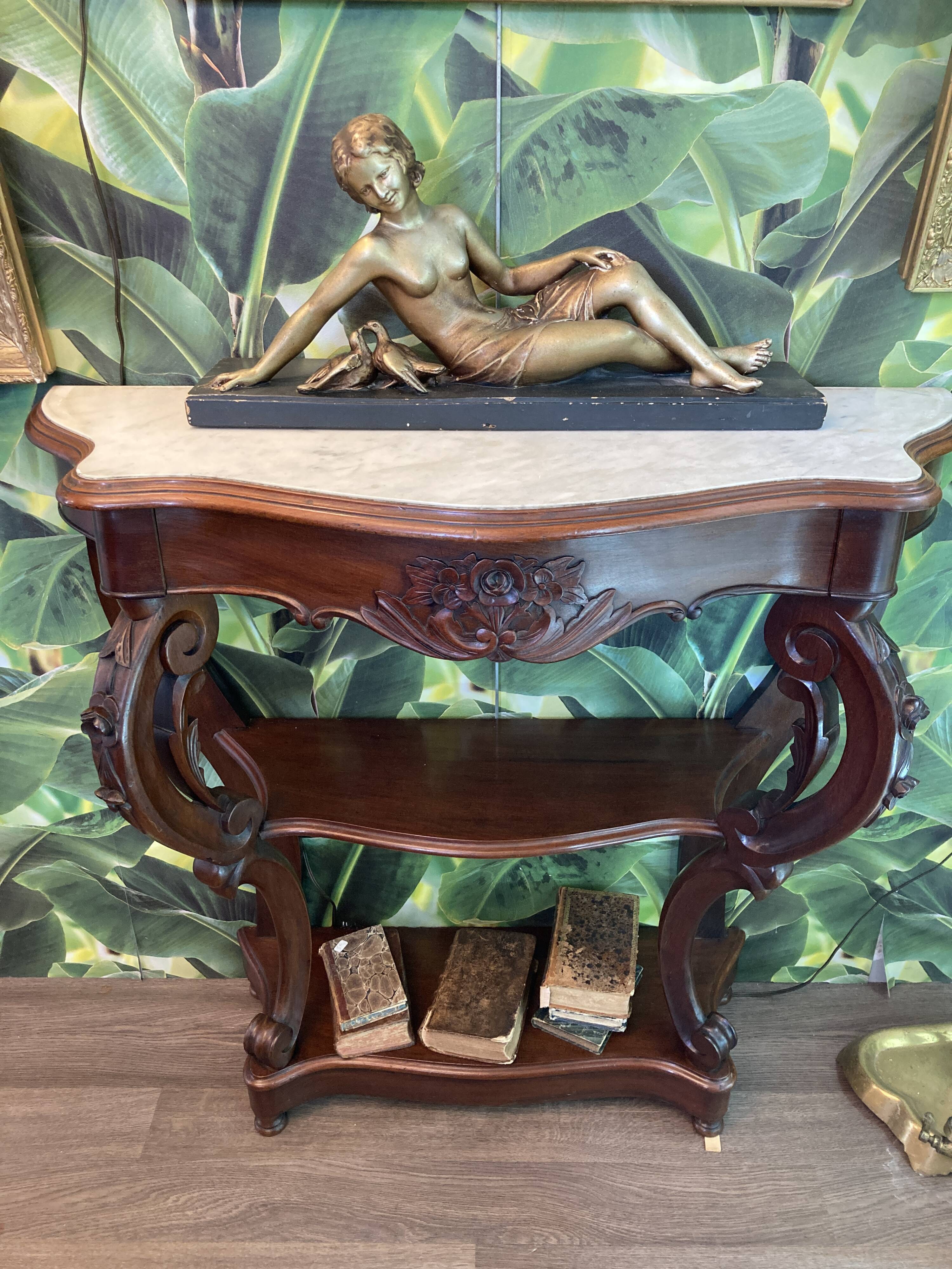 19th century mahogany and white marble console