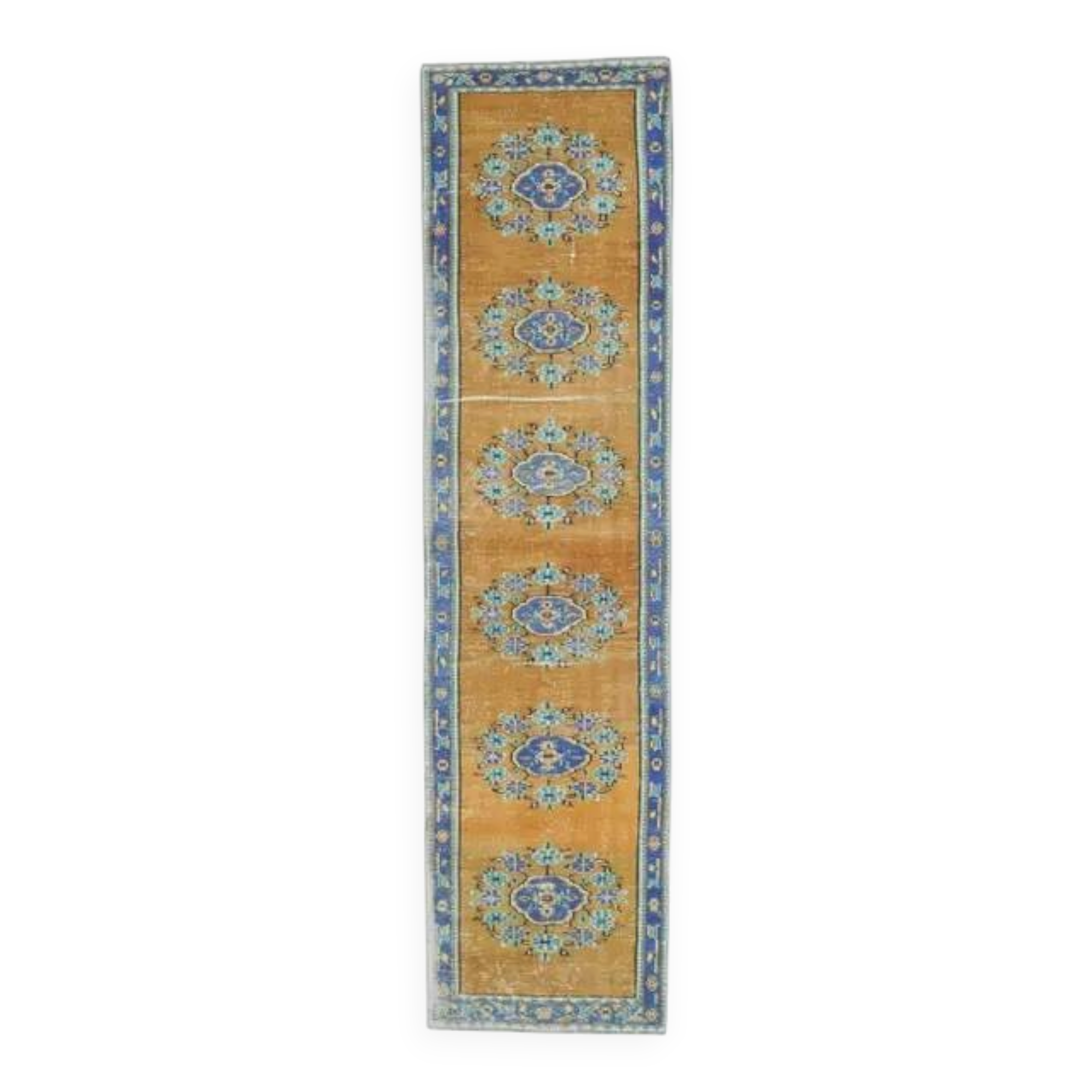 Vintage Turkish Oushak Handmade Wool Cotton Orange Runner Rug 78x313