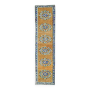 Vintage Turkish Oushak Handmade Wool Cotton Orange Runner Rug 78x313