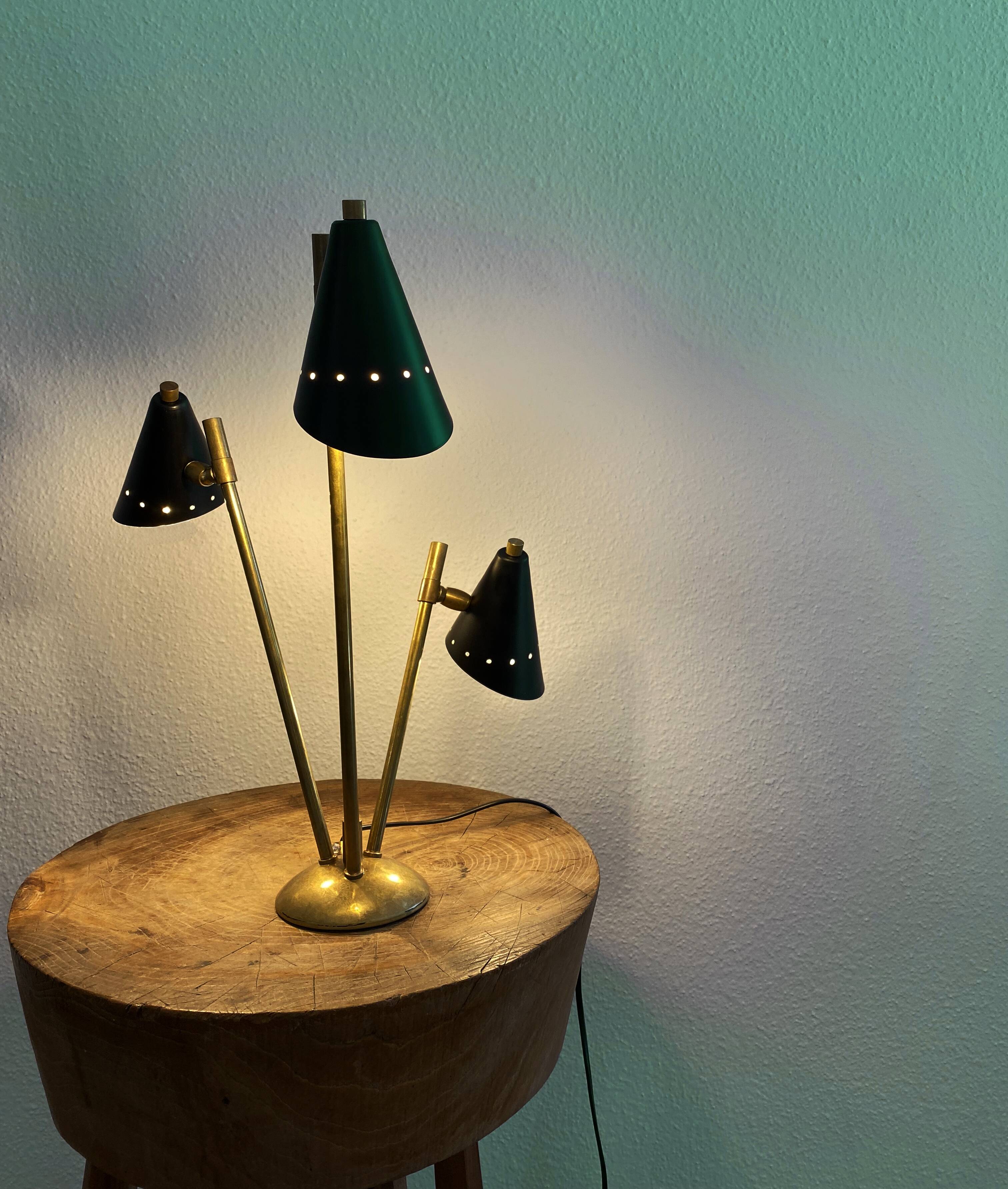 Italian three-headed brass lamp, 50s design