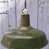 Hanging lamp in green enamelled sheet metal