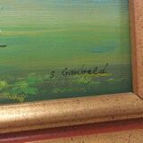 Mongolia landscape painting Signed golden frame
