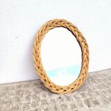 Small oval woven wicker mirror 23x30cm