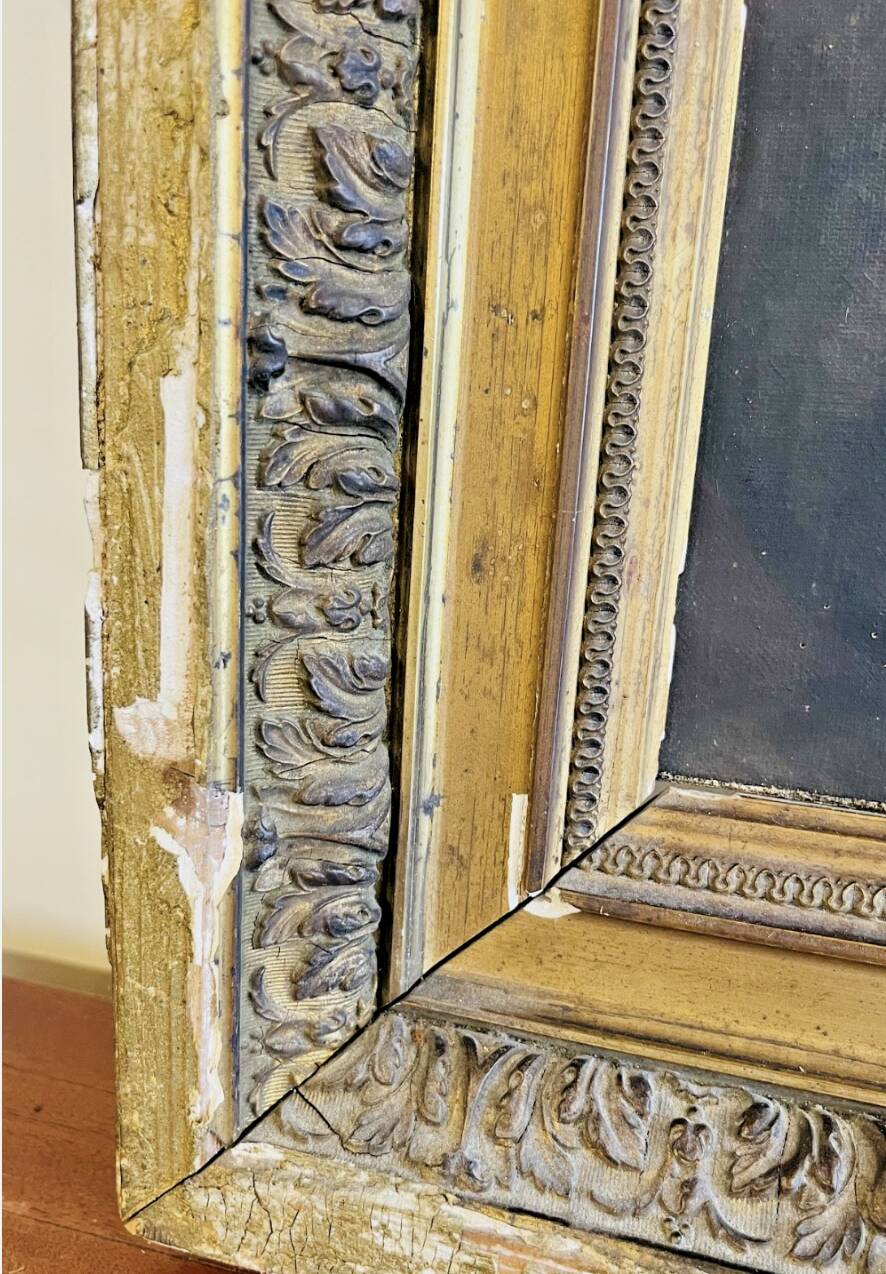 Oil painting on canvas – Portrait of a woman and child, 19th century