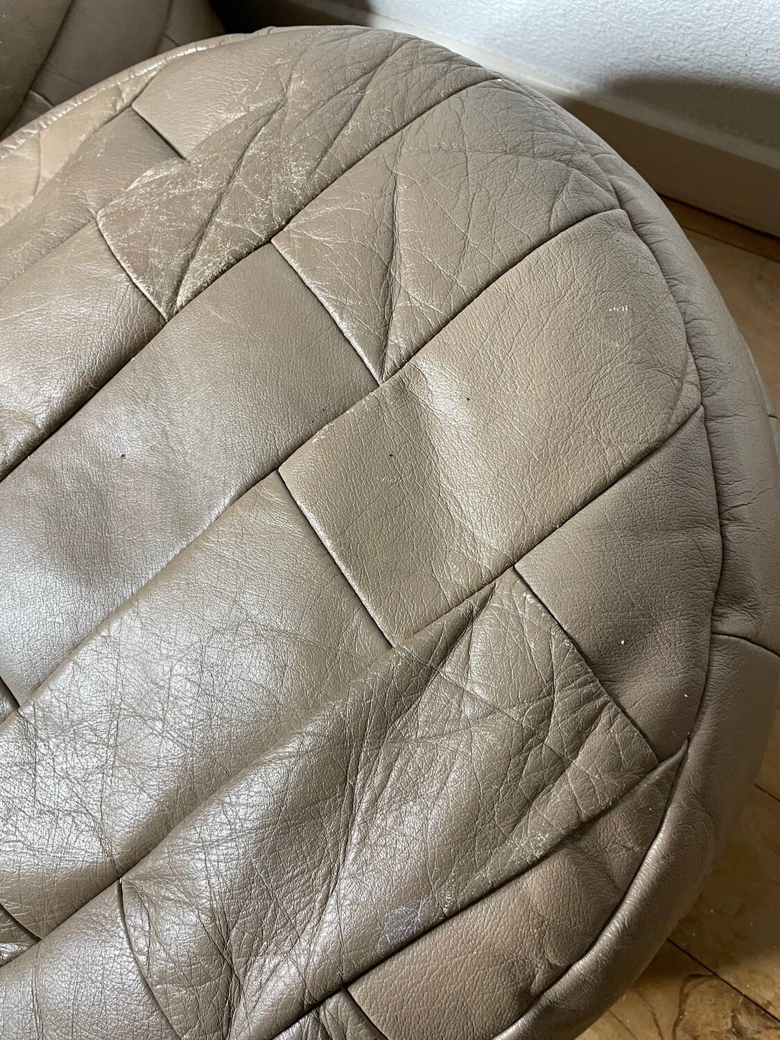 Pair of De Sède patchwork leather poufs