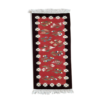 Gorgeous Romanian handwoven runner rug with floral colorful design