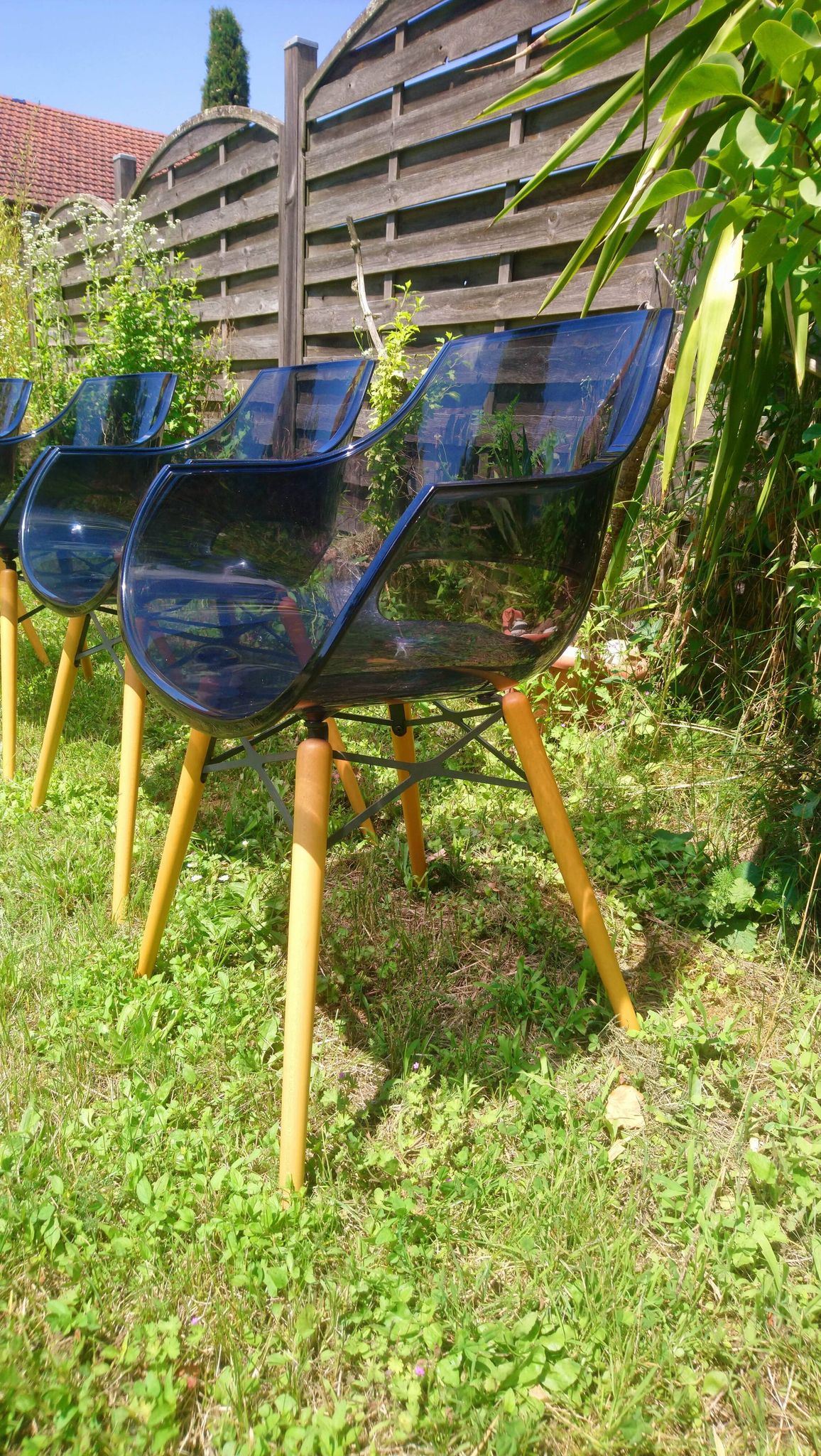 Lot of Opal Wox grey smoke chairs with beech legs.