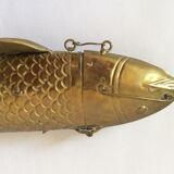 Old articulated brass fish box