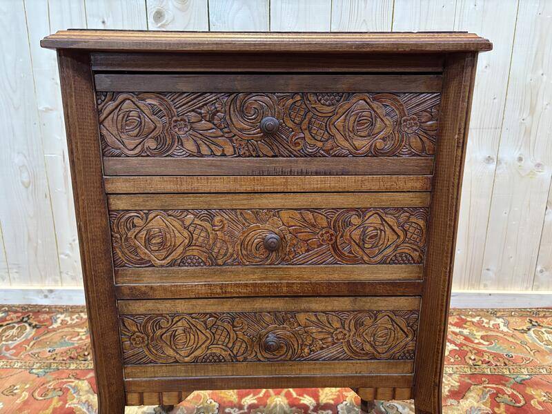 Carved wooden chiffonier chest of drawers