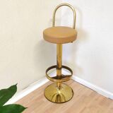 Tabouret de bar en laiton et cuir, Italie milieu XXème