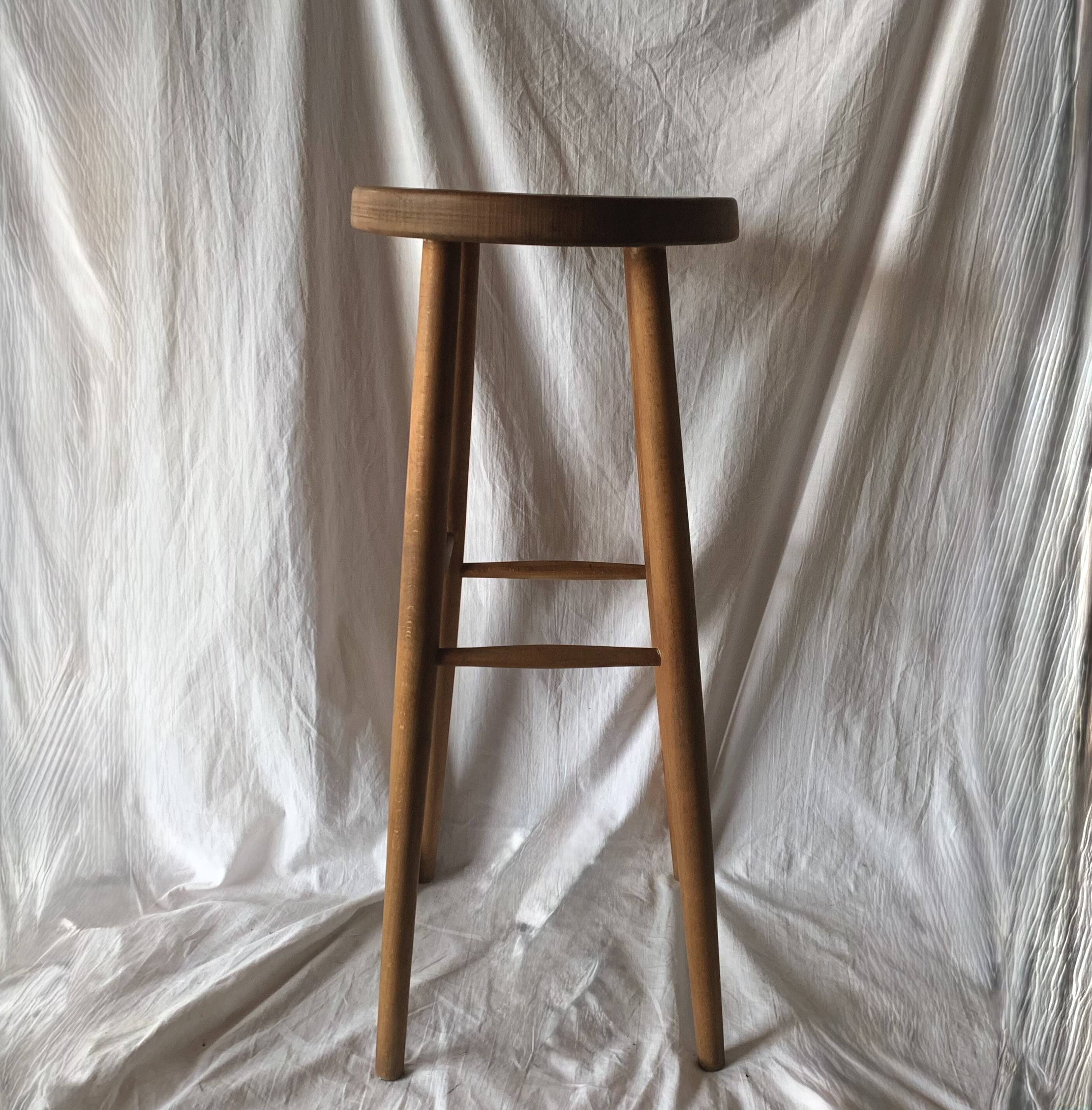 Old solid wood stool - height: 71 cm
