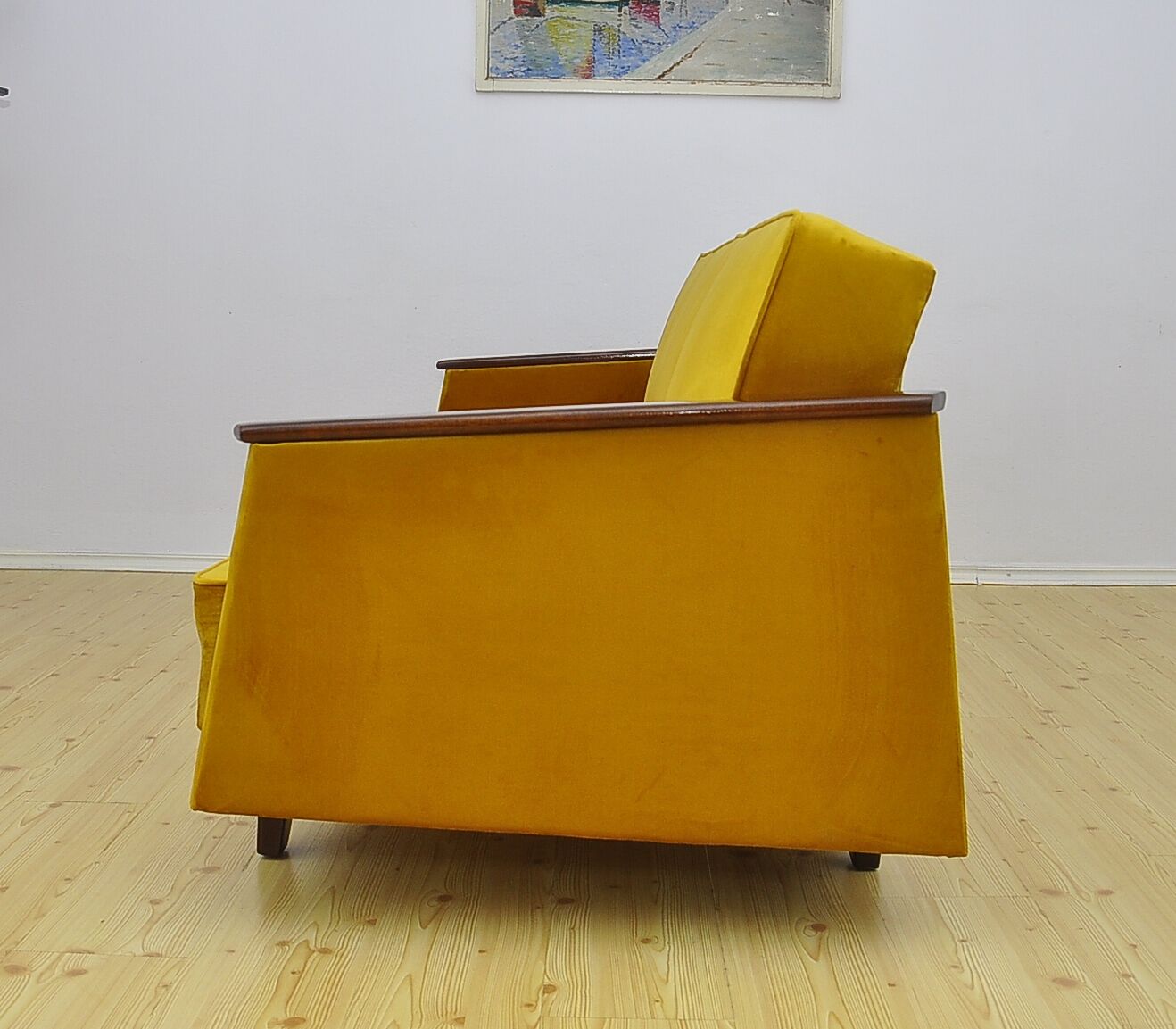 Mid-century yellow velvet sofa daybed, 1960s