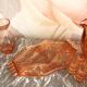 Pink glass liqueur set and accessories from the 1950s