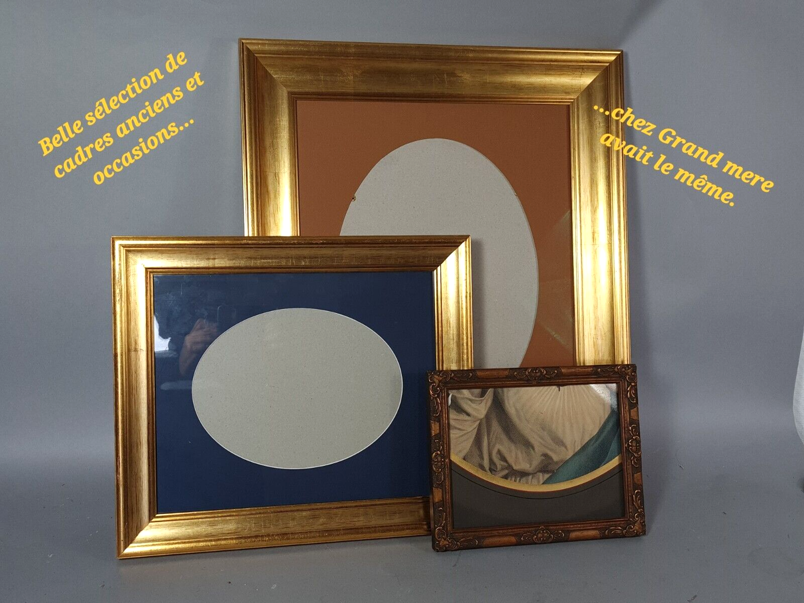 Old beveled oval mirror frame wood stucco gilding gold leaf 52x37 cm SB156