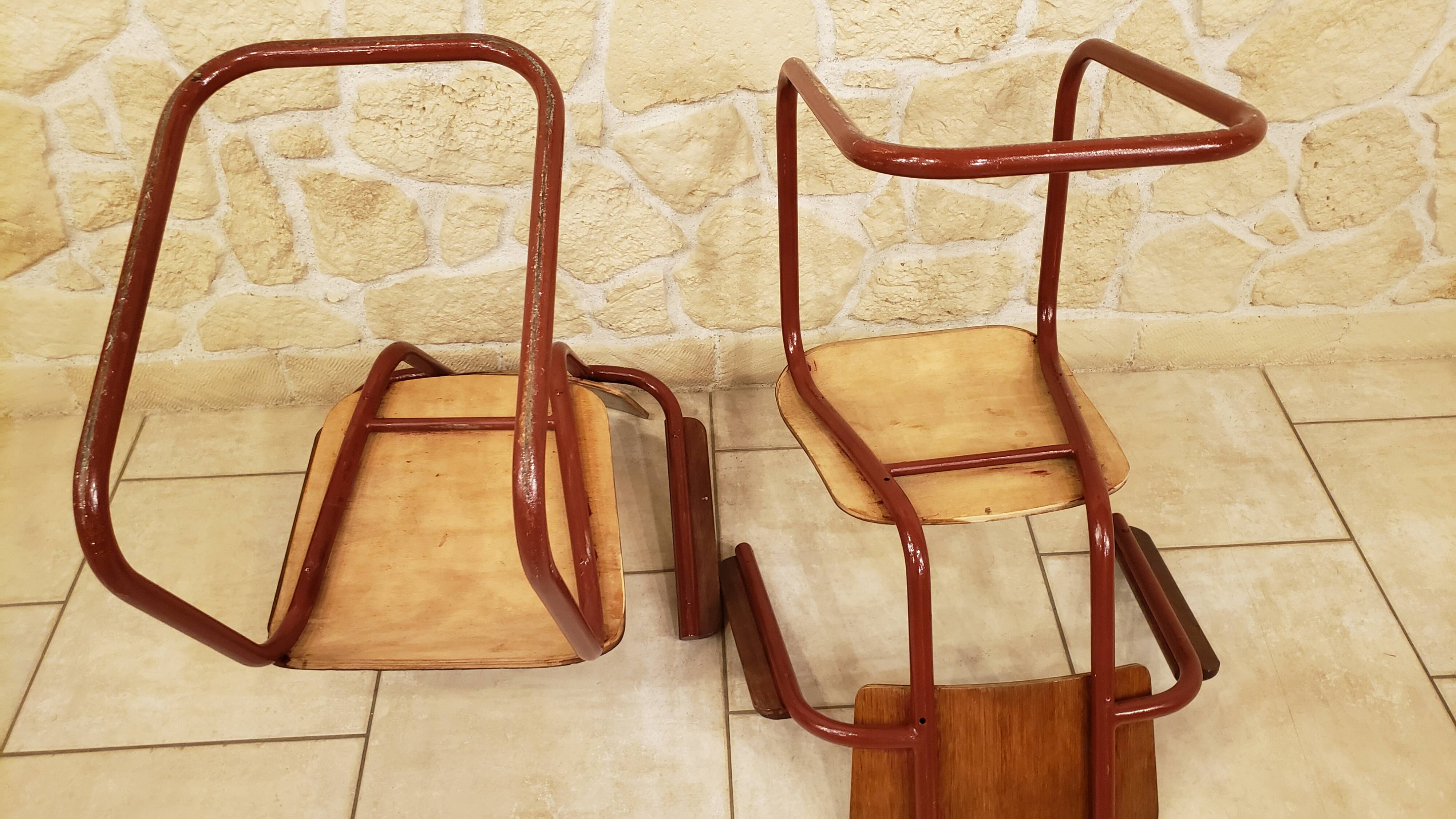 Pair of S-shaped tube school chairs