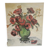 Tableau Huile sur Toile au couteau Nature morte fleurs Coquelicots Signé M