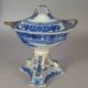 Beautiful covered tripod compote dish in blue and gold earthenware from the late 19th century SC