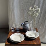 Set of 10 small soup plates with blue flower frieze pattern