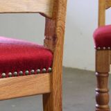 Vintage 1940s/50s solid oak Danish farmhouse chairs, Baroque style set of 4