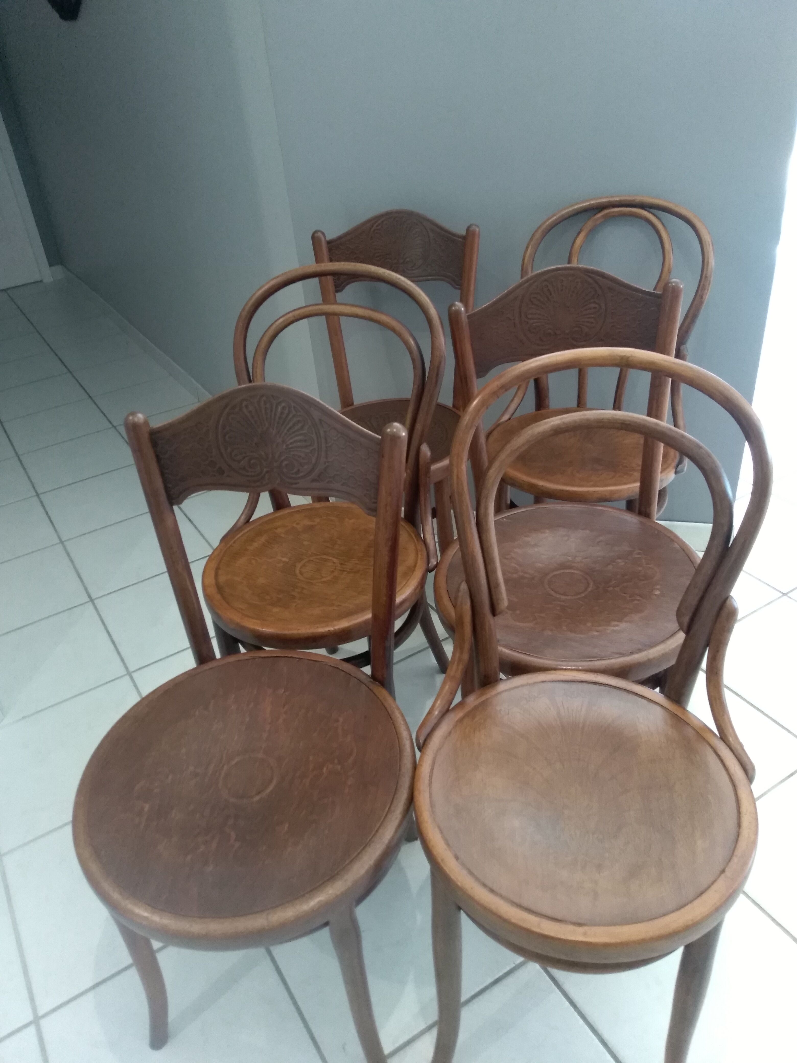 Lot 6 chairs of Bistrot mismatched - 1900