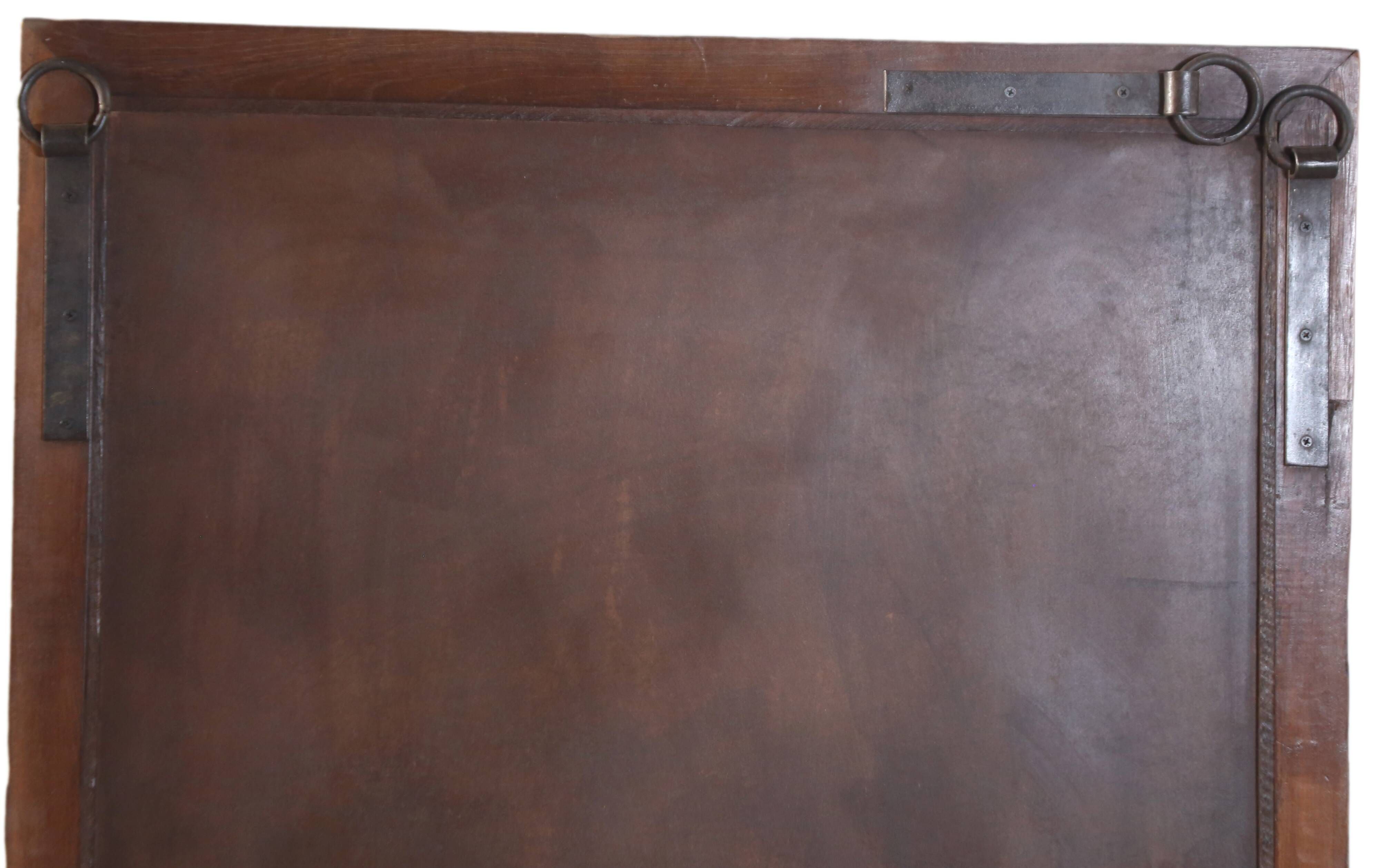 Old Burmese teak mirror with beautiful blue polychromy & original ecru 89x149cm