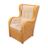 Fauteuil lounge vintage en osier design italien