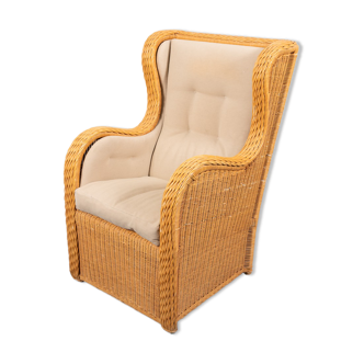 Fauteuil lounge vintage en osier design italien