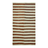 Hand-knotted turkish unique 1970s 185 cm x 347 cm multicolor hemp kilim carpet