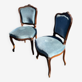 Lot de deux chaises style Louis XV 19 ème siècle bois massif et velours