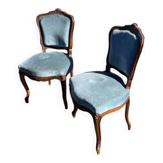 Set of two Louis XV style chairs 19th century solid wood and velvet