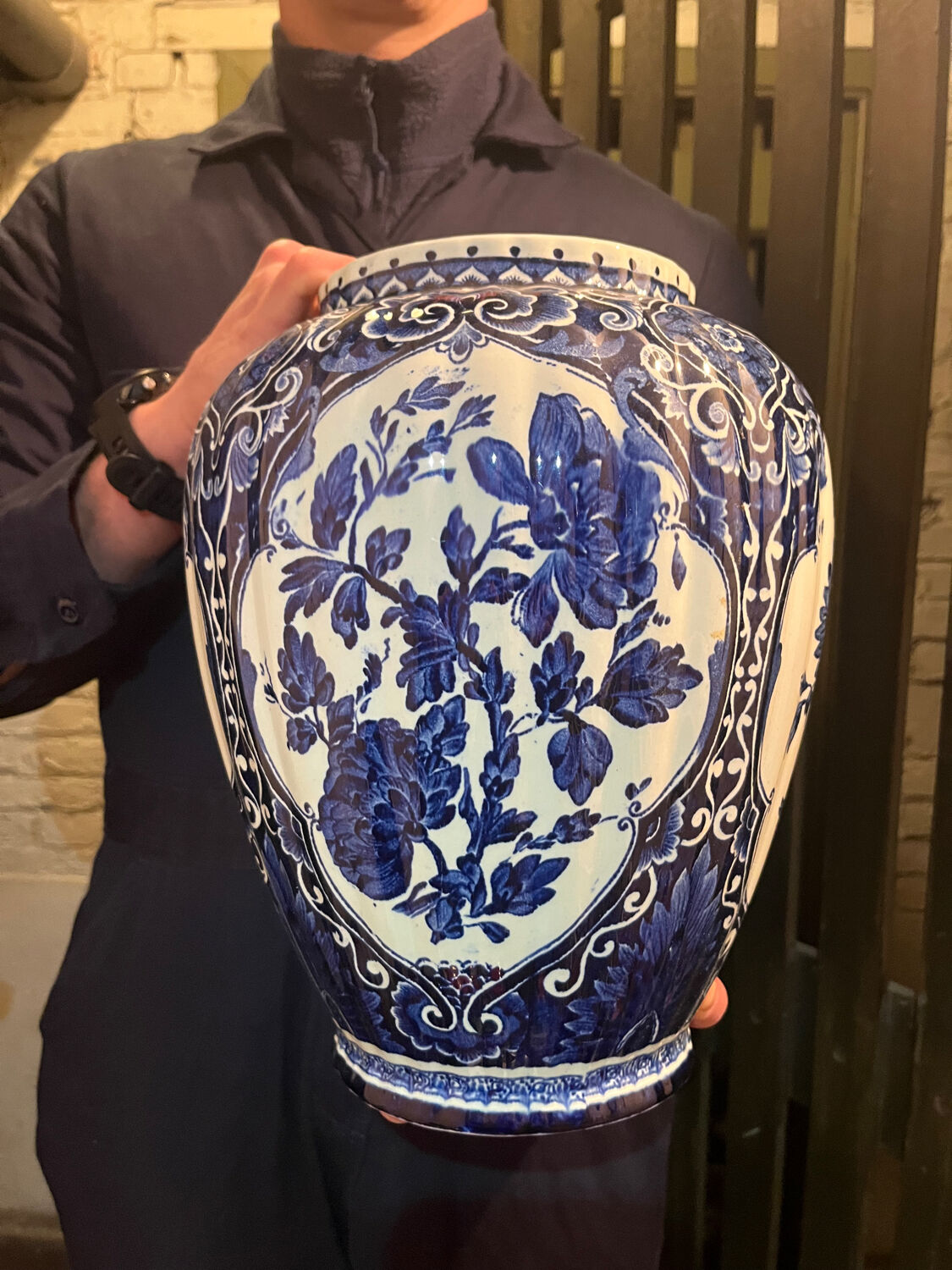 Vintage Delft Blue Ginger Jar: Blue and white ceramic vase