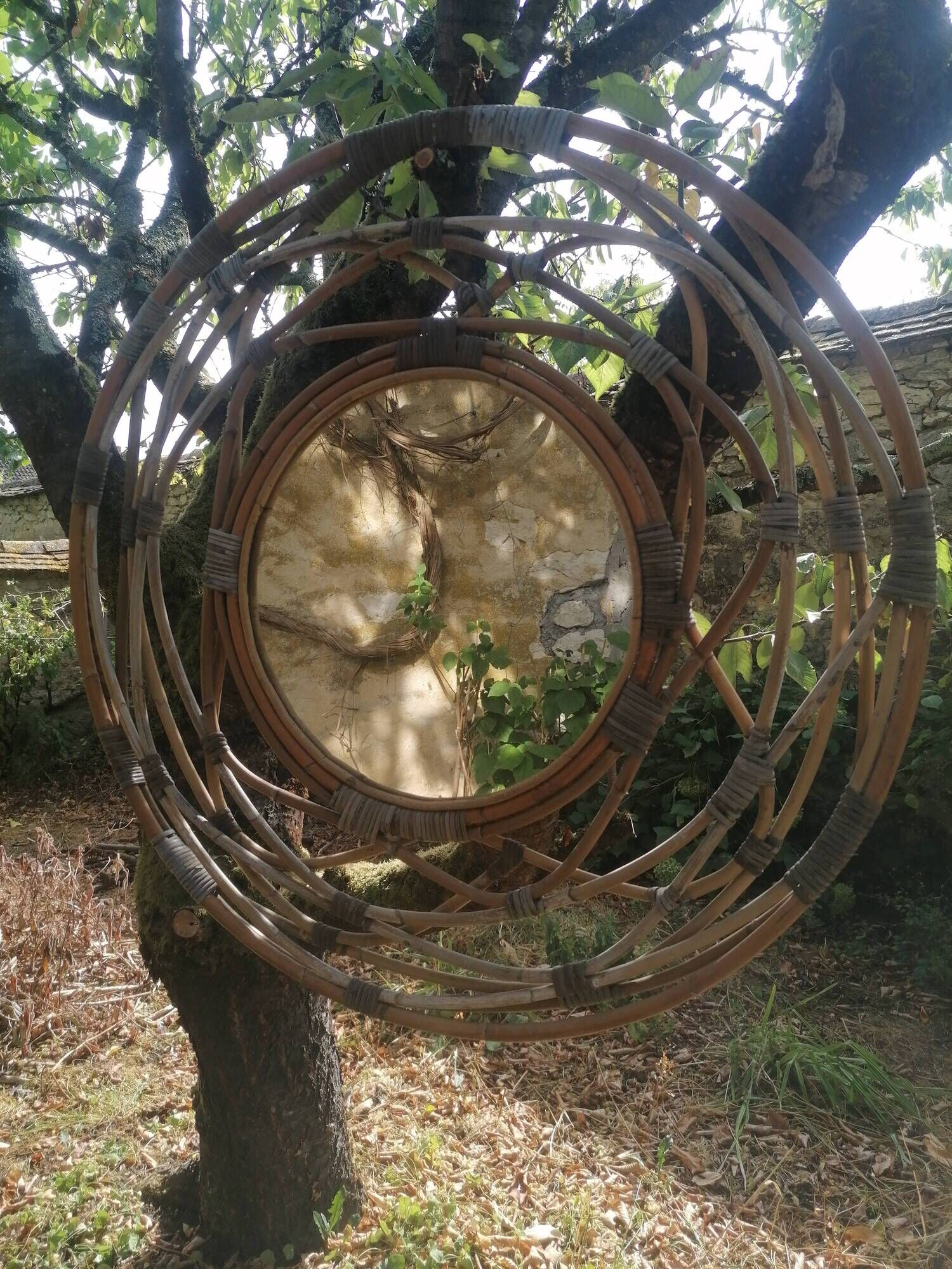 vintage rattan mirror