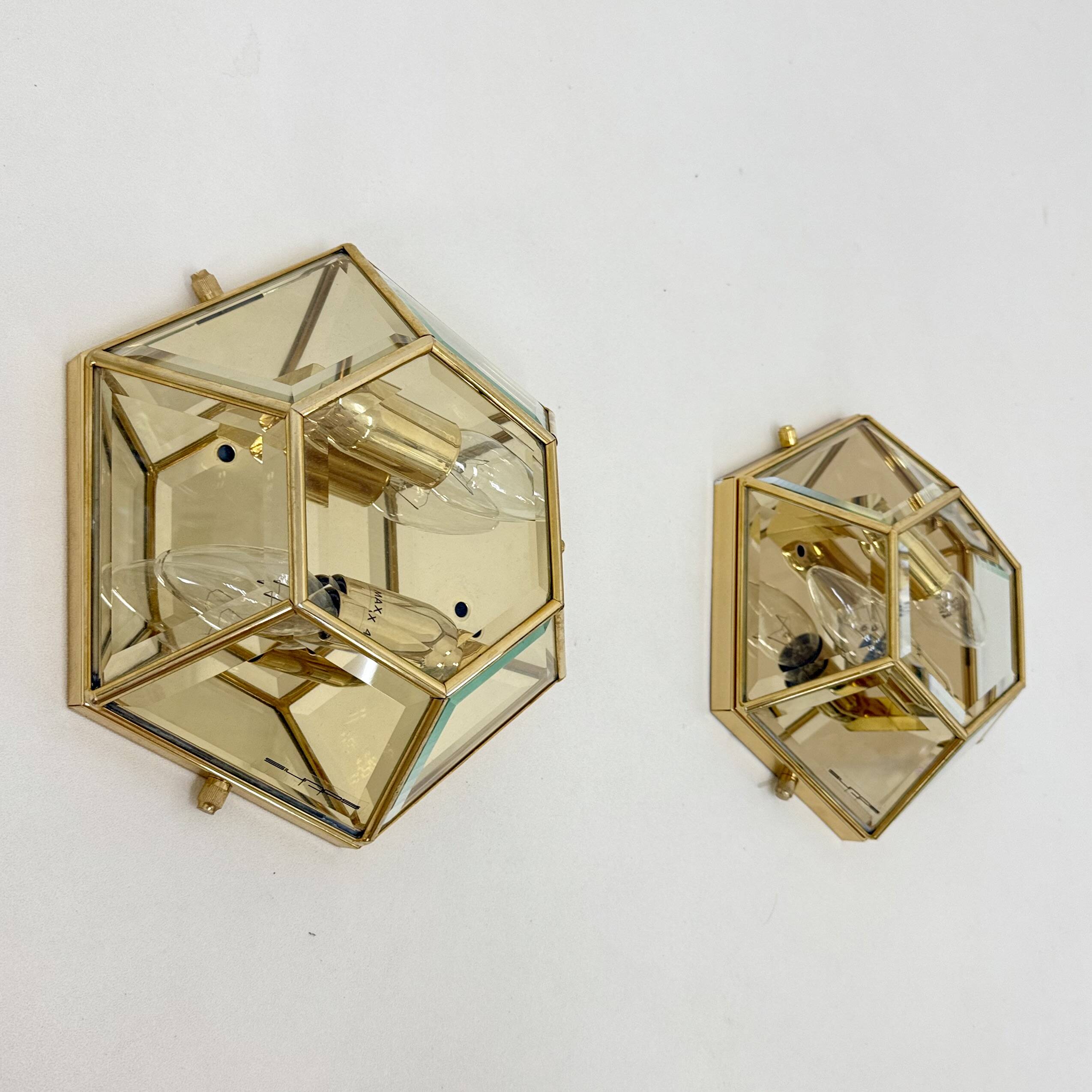 Set of 2 hexagonal wall lamps by Sothis, Italy 1980s