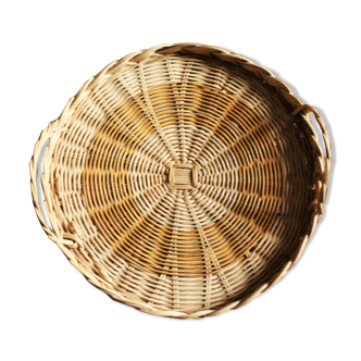 Round tray vintage wicker two handles