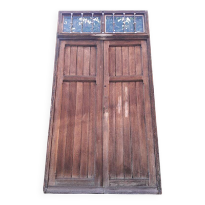 Porte double d’entrée 227x142,2cm chêne serrure multipoints et son cadre