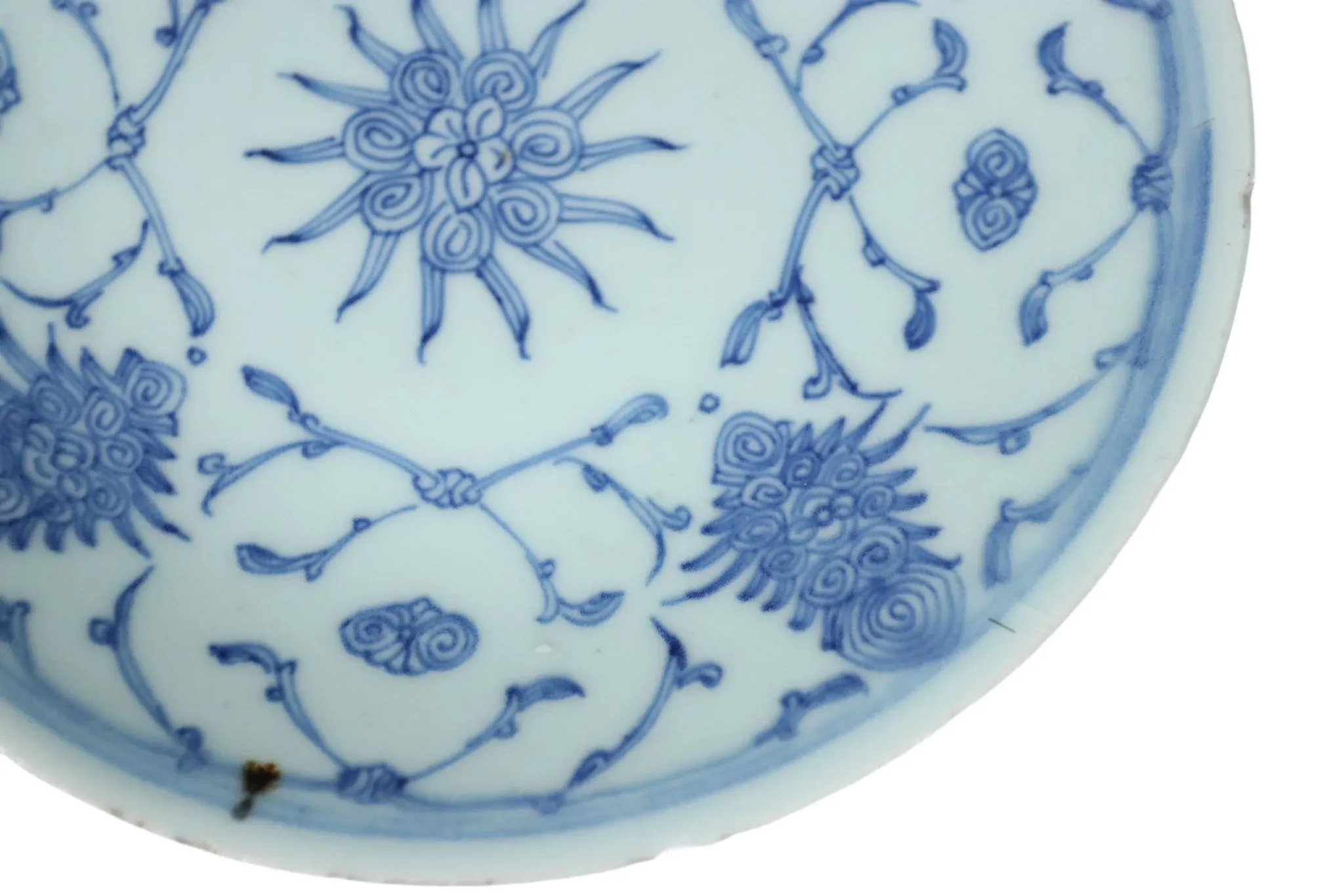 Chinese blue and white dish with lotus scrolls and Jiaqing seal mark