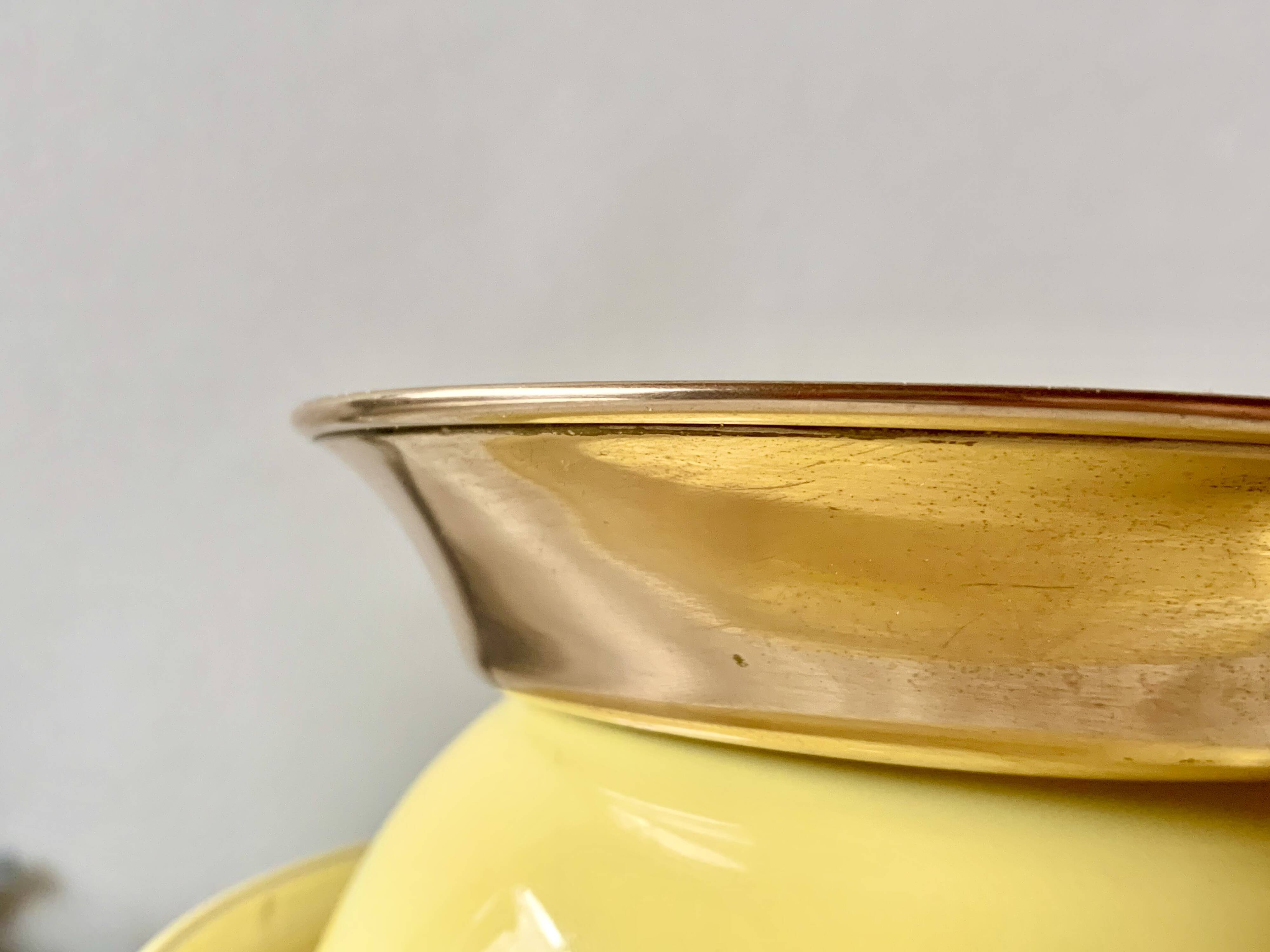 Large vintage brass and yellow glazed ceramic candle holder-ashtray