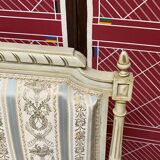Louis XVI style bench carved with original fabrics and silks