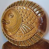 10 flat plates fish décor in vintage Sarreguemines slip