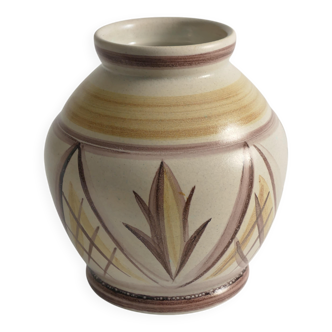 Swedish Folk Art Bulb Vase with Floral Motif by Maggie Wibom for Bo Fajans, 1930