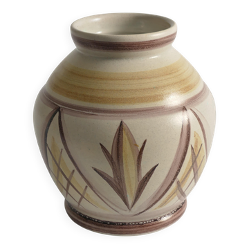 Vase à bulbe en art populaire suédois avec motif floral par Maggie Wibom pour Bo Fajans, 1930