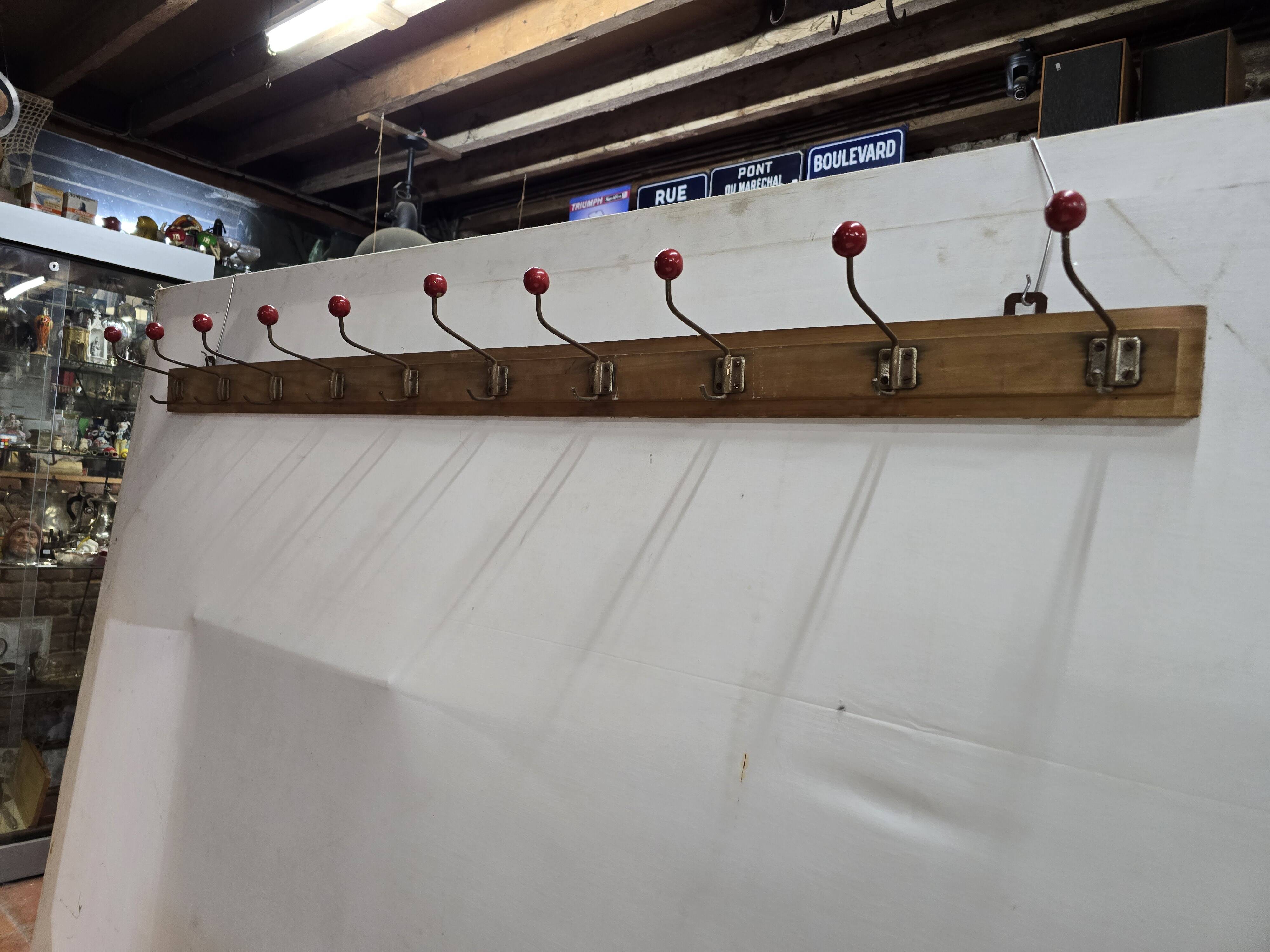 1960s school coat rack with 10 hooks