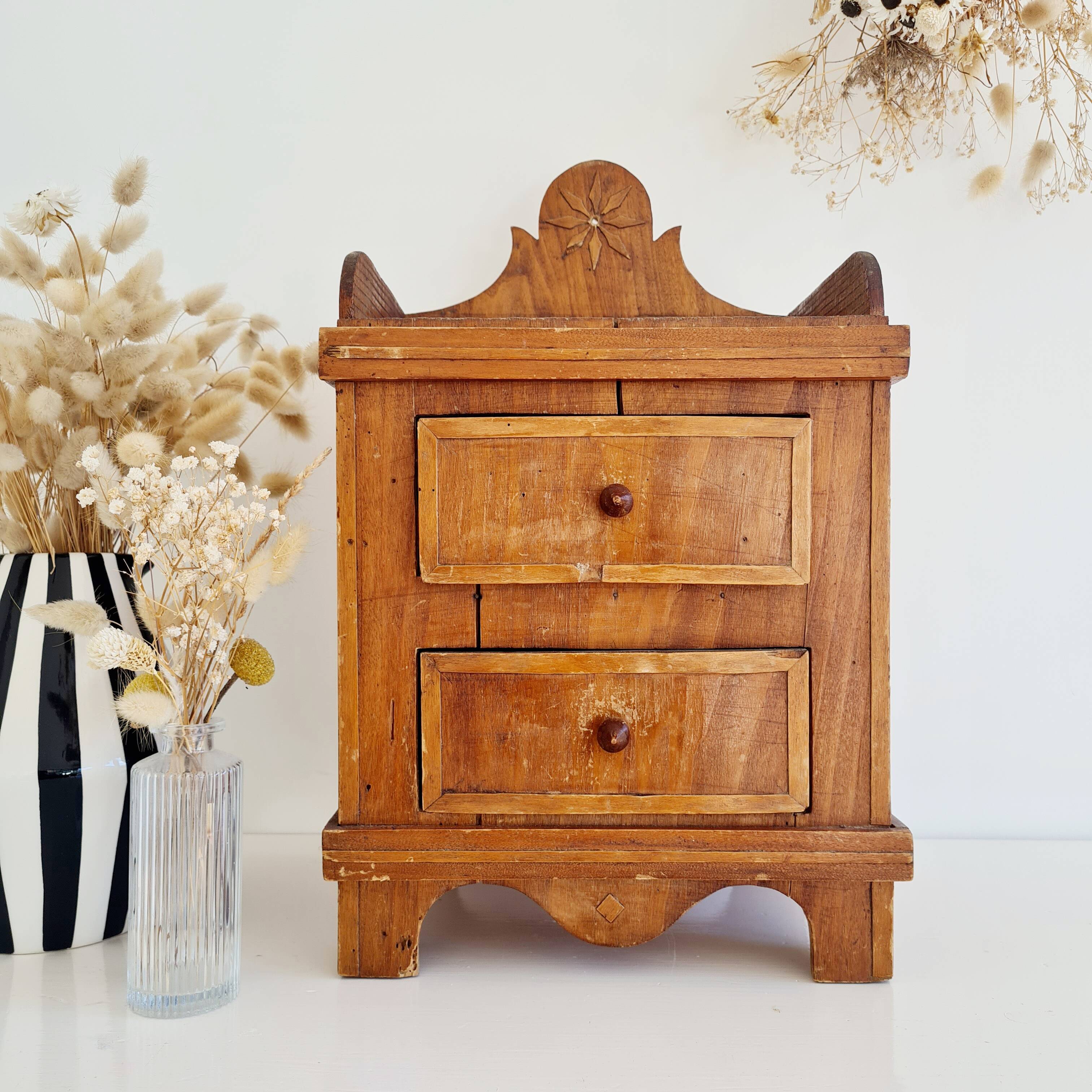 Bedside table, antique piece of furniture with drawers