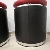 Pair of 80s designer leather and chrome metal armchairs
