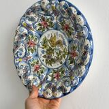 Large decorative dish hand painted with floral and bird motifs
